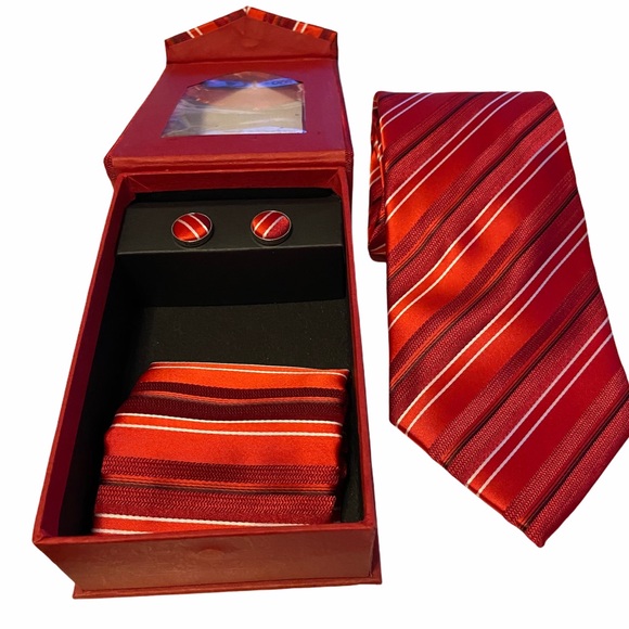 Fascino 100% Silk Tie, Pocket Square  & Cufflinks - Picture 1 of 4